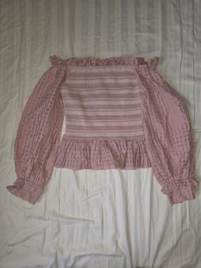 Miss Sixty Blush Pink Off-Shoulder Smocked Peplum Blouse